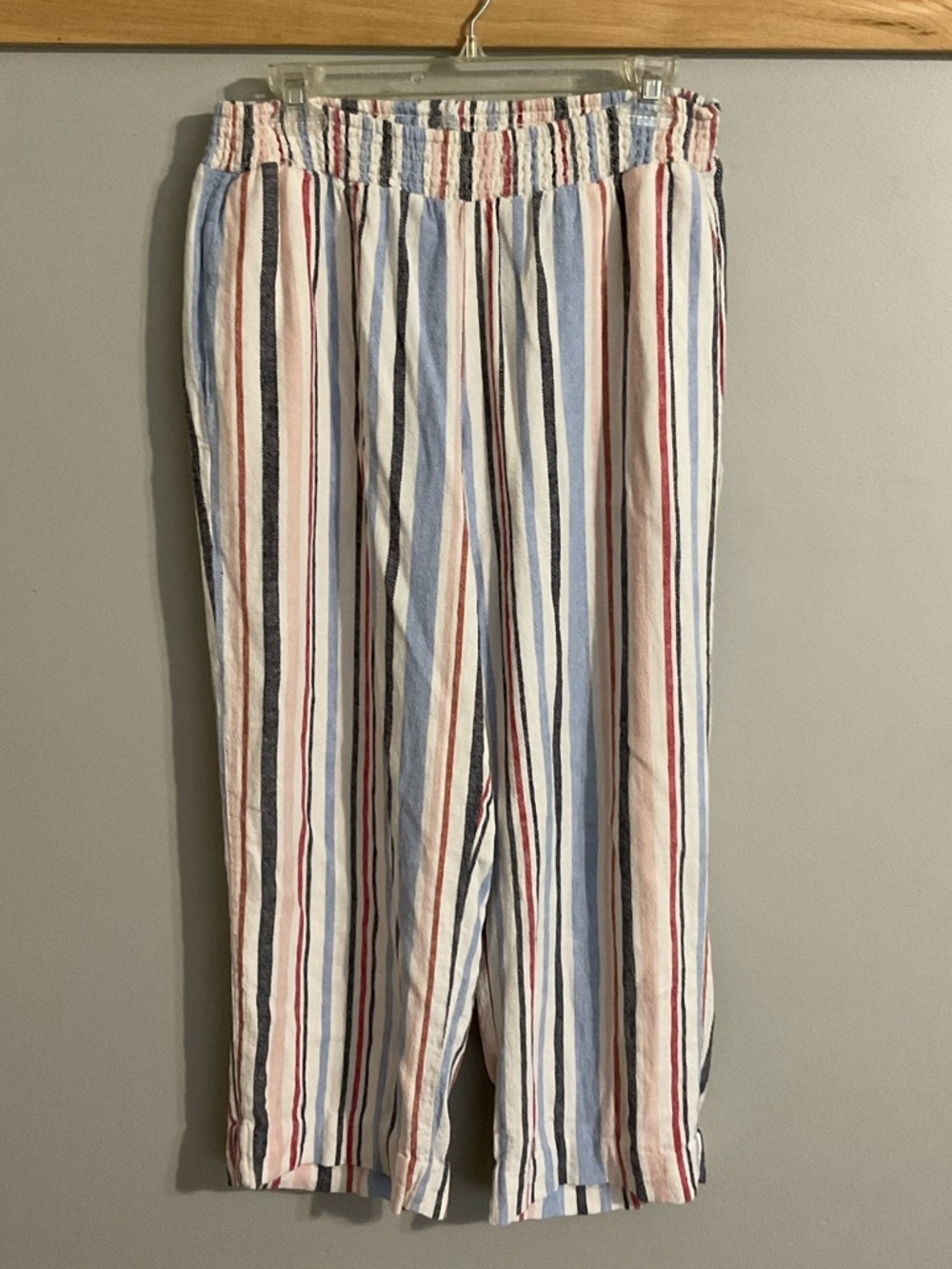 Christopher & Banks Patriotic Striped Elastic-Waist Cropped Pants Large